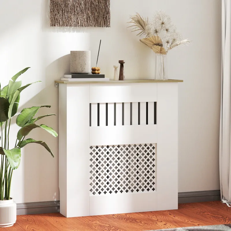 Cubre Radiadores 78x19x81 cm Cubierta para Radiador Diseño Moderno de Listones y Nido de Abeja Blanco - Ogal.Es