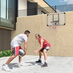 Canasta de Baloncesto de Pared Aro de Baloncesto con Red y Marco de Acero para Exterior 113x61x73 cm Blanco y Negro - Ogal.Es