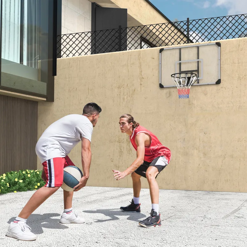 Canasta de Baloncesto de Pared Aro de Baloncesto con Red y Marco de Acero para Exterior 113x61x73 cm Blanco y Negro - Ogal.Es