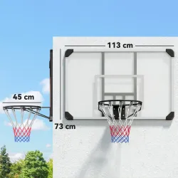 Canasta de Baloncesto de Pared Aro de Baloncesto con Red y Marco de Acero para Exterior 113x61x73 cm Blanco y Negro - Ogal.Es