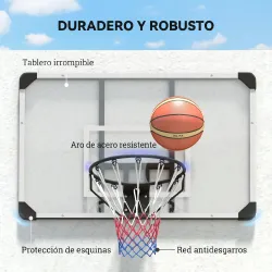 Canasta de Baloncesto de Pared Aro de Baloncesto con Red y Marco de Acero para Exterior 113x61x73 cm Blanco y Negro - Ogal.Es