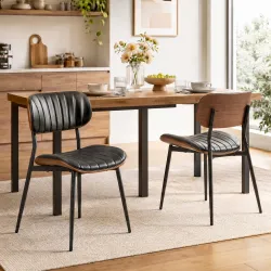 Set de 2 Sillas de Comedor Tapizadas de Piel Sintética con Respaldo Curvo Patas de Metal 49,5x49,5x80 cm Negro y... - Ogal.Es