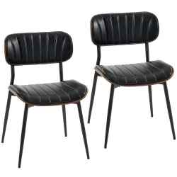 Set de 2 Sillas de Comedor Tapizadas de Piel Sintética con Respaldo Curvo Patas de Metal 49,5x49,5x80 cm Negro y... - Ogal.Es