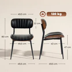 Set de 2 Sillas de Comedor Tapizadas de Piel Sintética con Respaldo Curvo Patas de Metal 49,5x49,5x80 cm Negro y... - Ogal.Es
