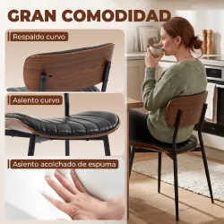 Set de 2 Sillas de Comedor Tapizadas de Piel Sintética con Respaldo Curvo Patas de Metal 49,5x49,5x80 cm Negro y... - Ogal.Es