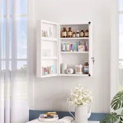 Botiquín de Pared con 6 Compartimentos Cerradura y 2 Llaves para Baño Cocina 40x18x60 cm Blanco - Ogal.Es