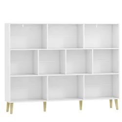 Librería de 3 Niveles con 10 Cubos Patas de Madera Maciza 140x24x107 cm Blanco - Ogal.Es