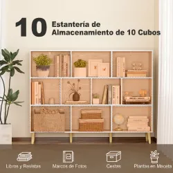 Librería de 3 Niveles con 10 Cubos Patas de Madera Maciza 140x24x107 cm Blanco - Ogal.Es
