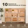 Librería de 3 Niveles con 10 Cubos Patas de Madera Maciza 140x24x107 cm Blanco - Ogal.Es
