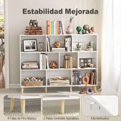 Librería de 3 Niveles con 10 Cubos Patas de Madera Maciza 140x24x107 cm Blanco - Ogal.Es