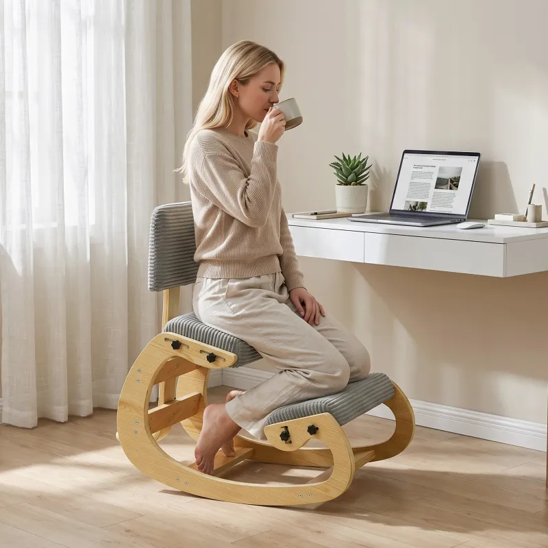 Silla de Rodillas Ergonómica con Respaldo Apoyo para Rodillas y Tapizado de Pana Gris - Ogal.Es