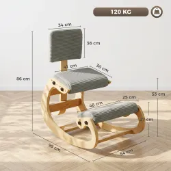 Silla de Rodillas Ergonómica con Respaldo Apoyo para Rodillas y Tapizado de Pana Gris - Ogal.Es