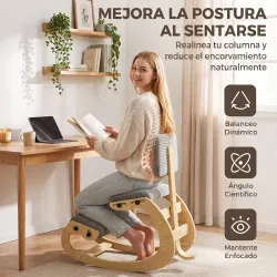 Silla de Rodillas Ergonómica con Respaldo Apoyo para Rodillas y Tapizado de Pana Gris - Ogal.Es