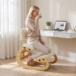 Silla de Rodillas Ergonómica con Respaldo Apoyo para Rodillas y Tapizado de Pana Crema - Ogal.Es