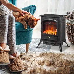 Chimenea Decorativa con Efecto de Llama Termostato y Protección contra Sobrecalentamiento 45x28x54 cm Negro - Ogal.Es