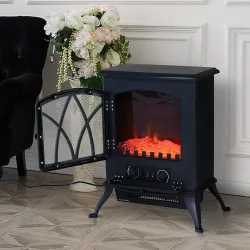 Chimenea Eléctrica Móvil 1000W/2000W Estufa de Pie Silencioso con Efecto de Llamas y Área de Cobertura 30m² Negro - Ogal.Es