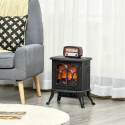 Chimenea Eléctrica de Pie 750/1500 W con 2 Niveles de Potencia Efecto Llama Área de Cobertura 15-20 m² Negro - Ogal.Es