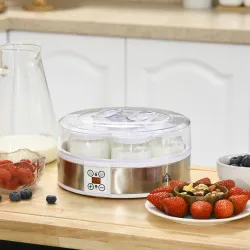 Máquina de Yogur con 7 Tarros de Cristal de 180 ml Termostato Ajustable Temporizador y Pantalla LED 24x24x13 cm ... - Ogal.Es