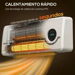 Calefactor Eléctrico Bajo Consumo de Pared 2000W con 3 Modos Pantalla LED Termostato Temporizador y Oscilación B... - Ogal.Es