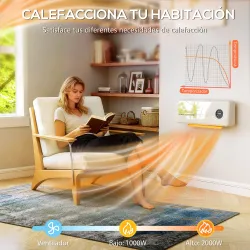 Calefactor Eléctrico Bajo Consumo de Pared 2000W con 3 Modos Pantalla LED Termostato Temporizador y Oscilación B... - Ogal.Es