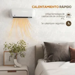 Calefactor Eléctrico de Pared 2000W con 3 Modos Pantalla LED Termostato Temporizador y Oscilación Blanco - Ogal.Es