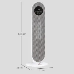 Calefactor Eléctrico Cerámico PTC 1300/2000W con Control Remoto 15–40 °C Oscilación de 45° Temporizador 12H Blanco - Ogal.Es