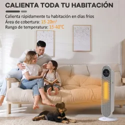 Calefactor Eléctrico Cerámico PTC 1300/2000W con Control Remoto 15–40 °C Oscilación de 45° Temporizador 12H Blanco - Ogal.Es