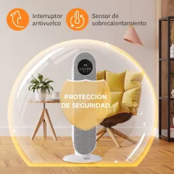 Calefactor Eléctrico Cerámico PTC 1300/2000W con Control Remoto 15–40 °C Oscilación de 45° Temporizador 12H Blanco - Ogal.Es