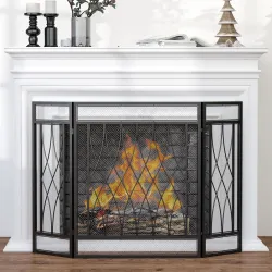 Pantalla Protectora de Chimenea Plegable de 3 Paneles con Bisagras y Estructura de Metal Decorativa 126x3x80 cm ... - Ogal.Es