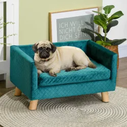 Sofá para Perros Pequeños 64x45x36 cm Tapizado en Terciopelo con Cojín Lavable y Patas de Madera de Abedul Azul ... - Ogal.Es