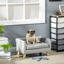Sofá para Perros Pequeños 64x45x36 cm Tapizado en Terciopelo con Cojín Lavable y Patas de Madera de Abedul Gris ... - Ogal.Es