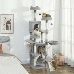 Árbol Rascador Grande para Gatos 192 cm con 3 Camas 2 Casitas 2 Hamacas Escalera Rascadora Postes de Sisal Gris ... - Ogal.Es