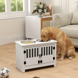 Comedero Perro Elevado con 2 Cuencos de Acero Inoxidable 2x2 L con Almacenamiento 37L y 2 Puertas con Pestillos ... - Ogal.Es