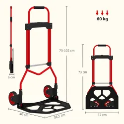 Carretilla Plegable con Mango Telescópico Ajustable Carga 60 kg Carretilla de Mano con Ruedas para Garaje Oficin... - Ogal.Es