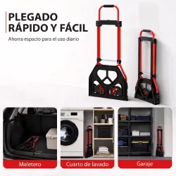 Carretilla Plegable con Mango Telescópico Ajustable Carga 60 kg Carretilla de Mano con Ruedas para Garaje Oficin... - Ogal.Es