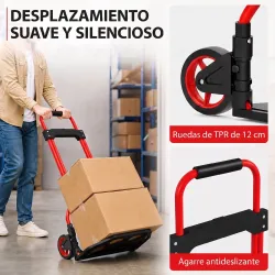 Carretilla Plegable con Mango Telescópico Ajustable Carga 60 kg Carretilla de Mano con Ruedas para Garaje Oficin... - Ogal.Es