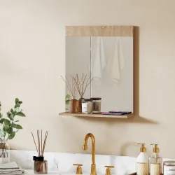 Espejo de Baño de Pared con Estante Abierto Espejo para Entrada Pasillo 50x12x60 cm Roble - Ogal.Es