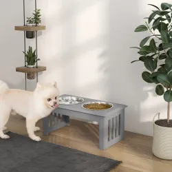 Comedero Elevado para Perros con 2 Cuencos Extraíbles de Acero Inoxidable 58,4x30,5x25,4 cmGris - Ogal.Es