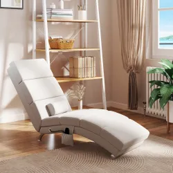 Sillón Relax Reclinable con 8 Puntos de Masaje y Calor Lumbar 5 Modos Mando y Bolsillo Lateral Blanco Crema - Ogal.Es