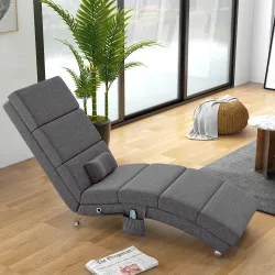Sillón Relax Reclinable con 8 Puntos de Masaje y Calor Lumbar 5 Modos Mando y Bolsillo Lateral Gris Oscuro - Ogal.Es