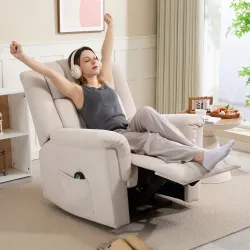 Sillón Relax Reclinable con 8 Puntos de Masaje y Calor Lumbar con Reposapiés Respaldo Ancho Bolsillo Lateral Beige - Ogal.Es
