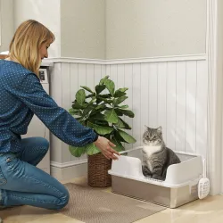 Arenero para Gatos de Acero Inoxidable XL Caja de Arena para Gatos Grandes Arenero con Borde Alto Pala Gris Claro - Ogal.Es