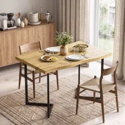 Mesa de Comedor para 2 Personas con Tablero Grueso Patas Metálicas Estilo Moderno 110x67x75,5 cm Roble - Ogal.Es