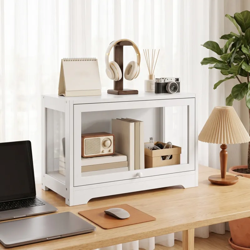 Vitrina Expositora para Colecciones con Puerta Abatible de Acrílico para Figuras de Decoración 59x30x40 cm Blanco - Ogal.Es