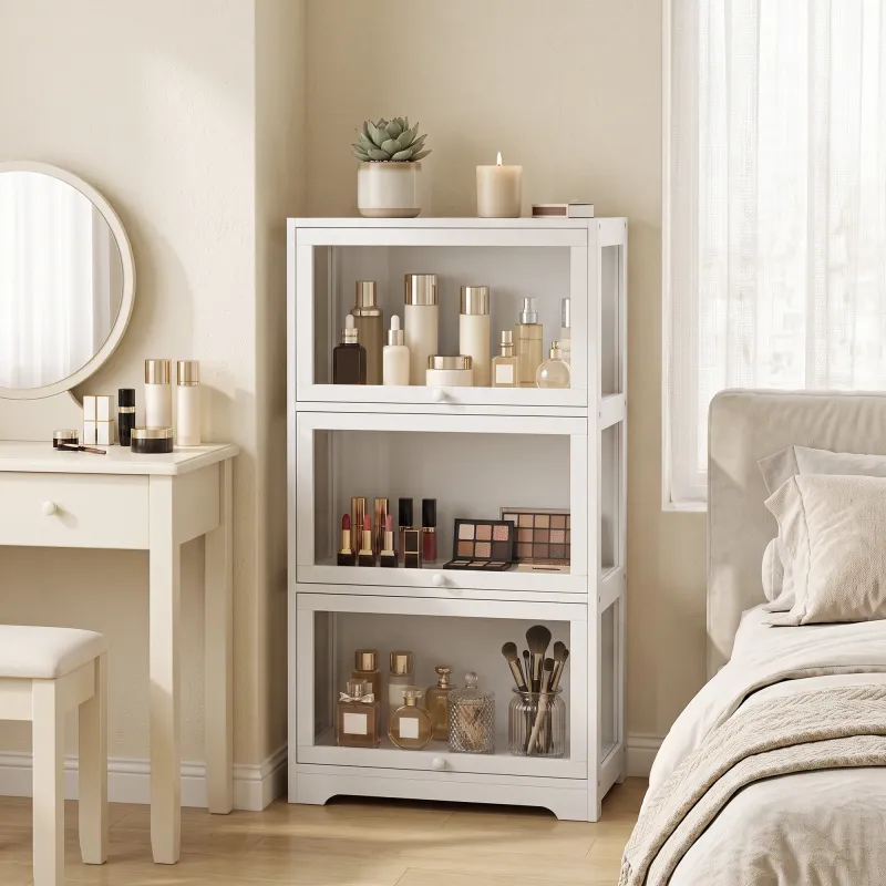 Vitrina Expositora para Colecciones de 3 Niveles con Puertas Abatibles de Acrílico para Figuras 59x30x106 cm Blanco - Ogal.Es