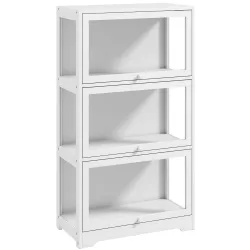 Vitrina Expositora para Colecciones de 3 Niveles con Puertas Abatibles de Acrílico para Figuras 59x30x106 cm Blanco - Ogal.Es