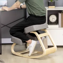 Silla Ergonómica de Rodillas con Cojines Acolchados Marco de Madera para una Mejor Postura Oficina Gris - Ogal.Es