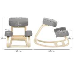 Silla Ergonómica de Rodillas con Cojines Acolchados Marco de Madera para una Mejor Postura Oficina Gris - Ogal.Es