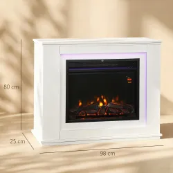 Chimenea Eléctrica 1000/2000W con Efecto de Llama de 5 Niveles de Brillo y 12 Colores para 30 ㎡ Blanco - Ogal.Es