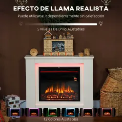 Chimenea Eléctrica 1000/2000W con Efecto de Llama de 5 Niveles de Brillo y 12 Colores para 30 ㎡ Blanco - Ogal.Es